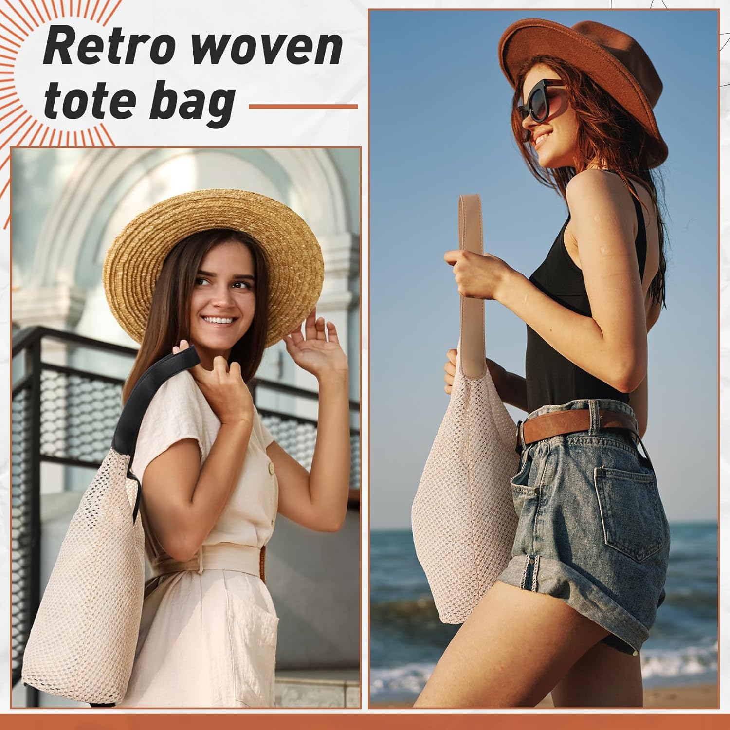 8 Pieces Large Tote Bags Bulk, Straw Tote Bag Summer Woven Beach Tote with Pocket Bag, for Women Shopping Bridesmaid Gift Bags - Image 4