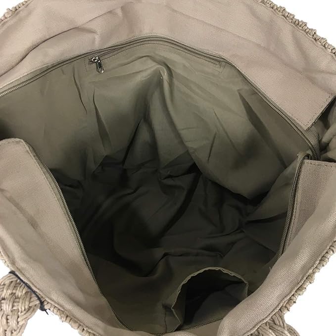 Alex Max Extra Large Woven Straw Beach Tote Bag - Natural Beige Macrame Handbag with "Good Vibes Only" Text - Oversized Summer Beach Tote for Women - Image 4