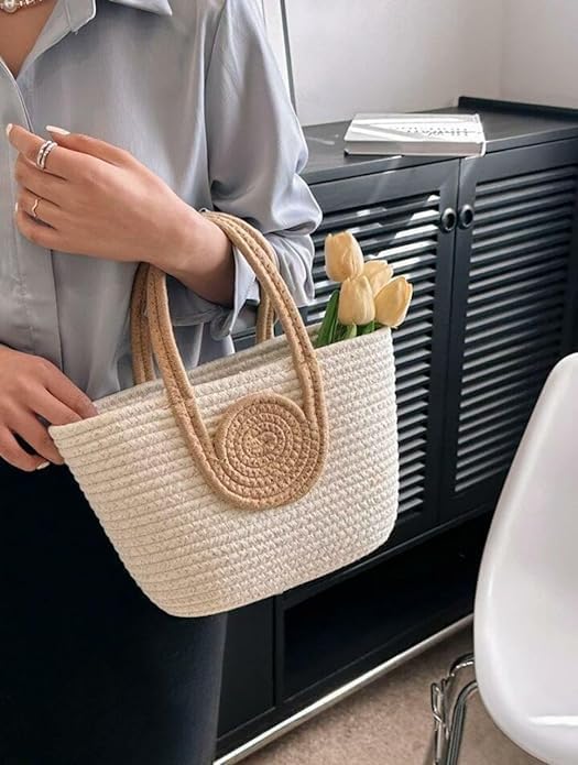 AOU Attractive Hand Bag | Large Tote | Summer Bucket | Bamboo Beach Basket for Women | Boho Handbag | Jute Handmade - Image 3