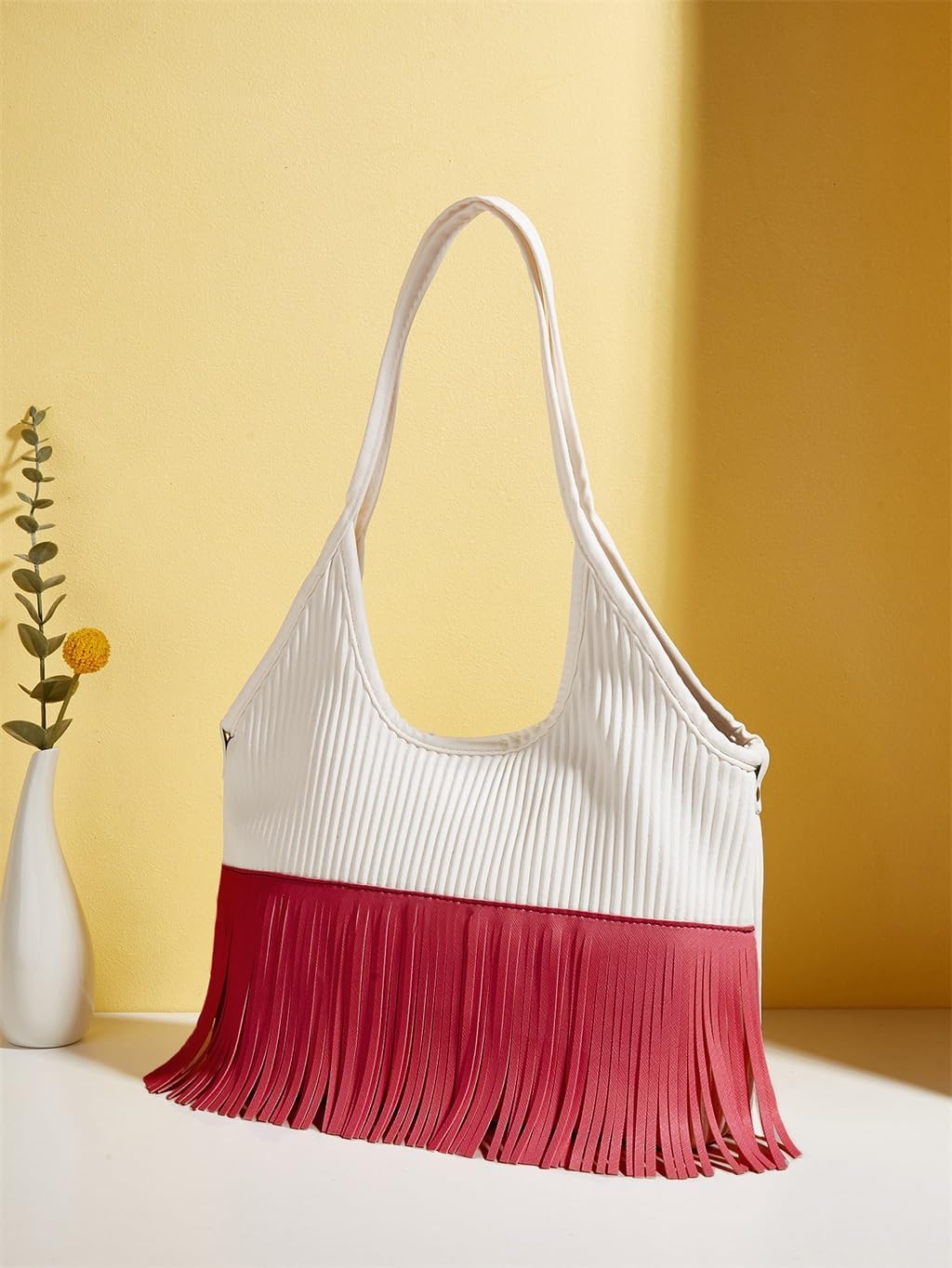 ASWRTYJO Bag Fringe Accessorized upper shoulder Tote bag Spring\/Summer vintage multi-zip - Image 4