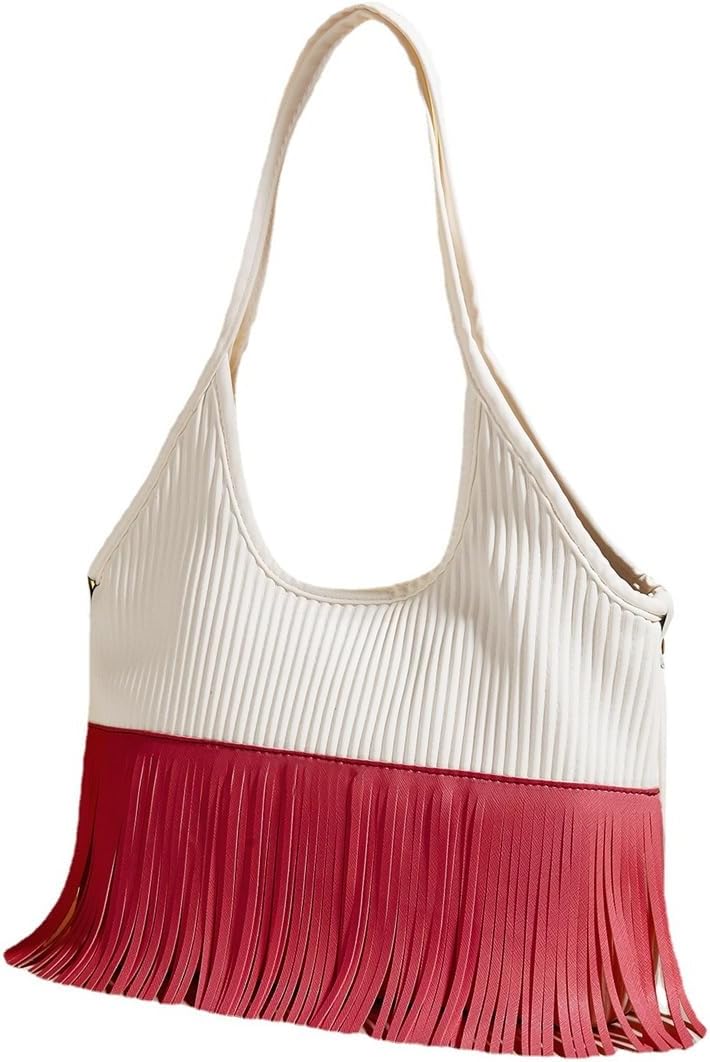 ASWRTYJO Bag Fringe Accessorized upper shoulder Tote bag Spring\/Summer vintage multi-zip