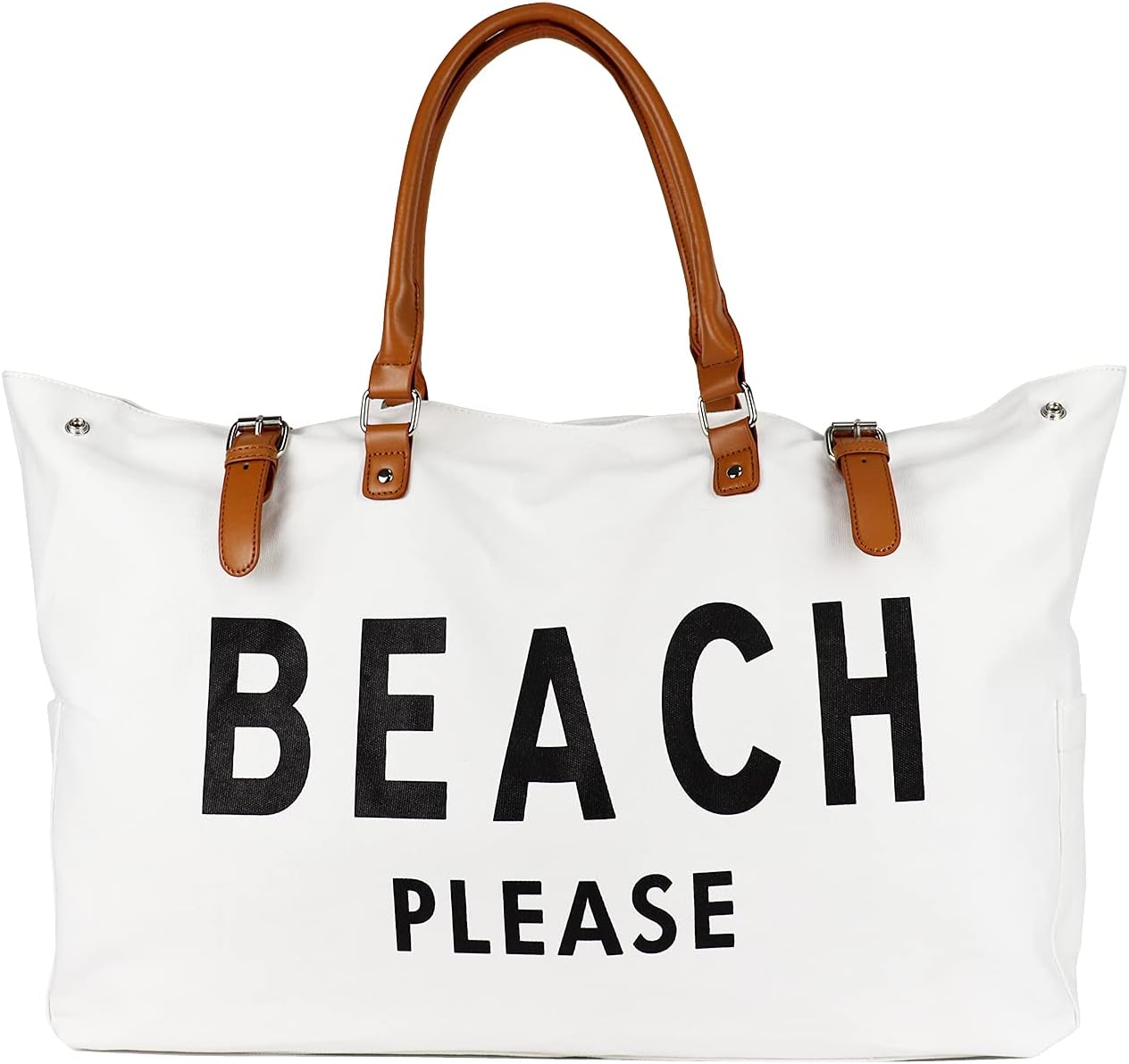 Beach Bag with Vegan Leather Handle, Extra Large Beach Bag for Women Waterproof Sandproof, White