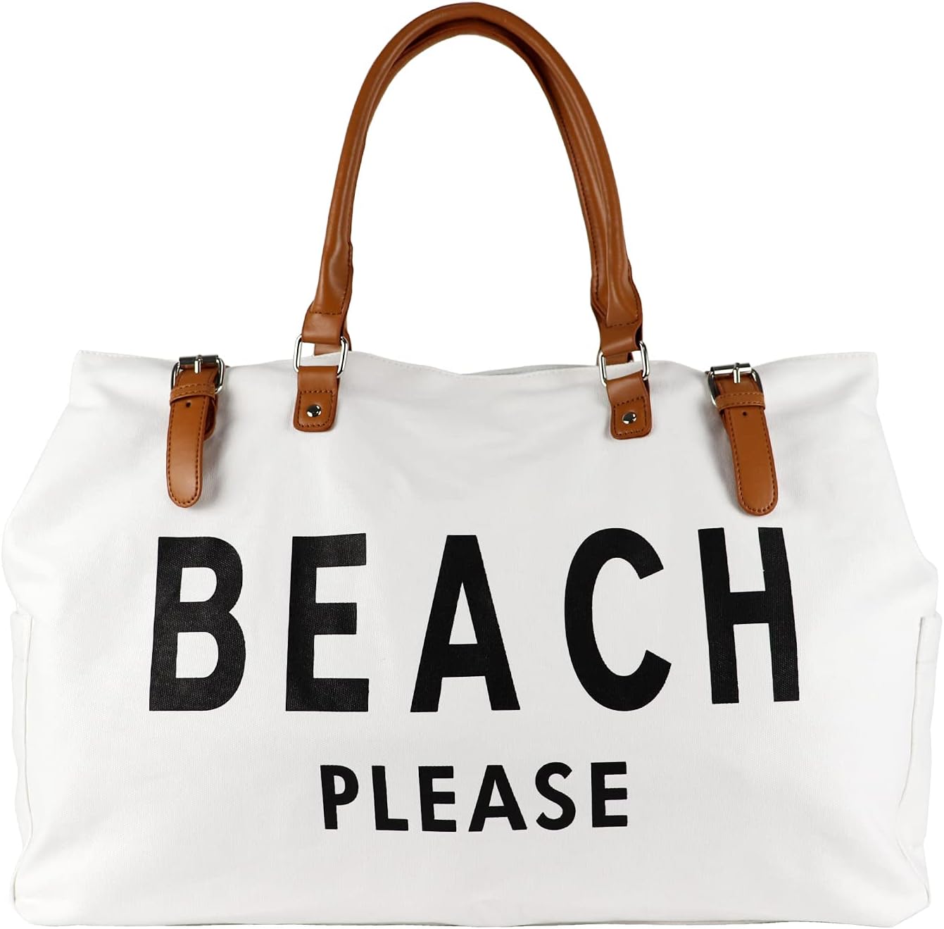 Beach Bag with Vegan Leather Handle, Extra Large Beach Bag for Women Waterproof Sandproof, White - Image 7