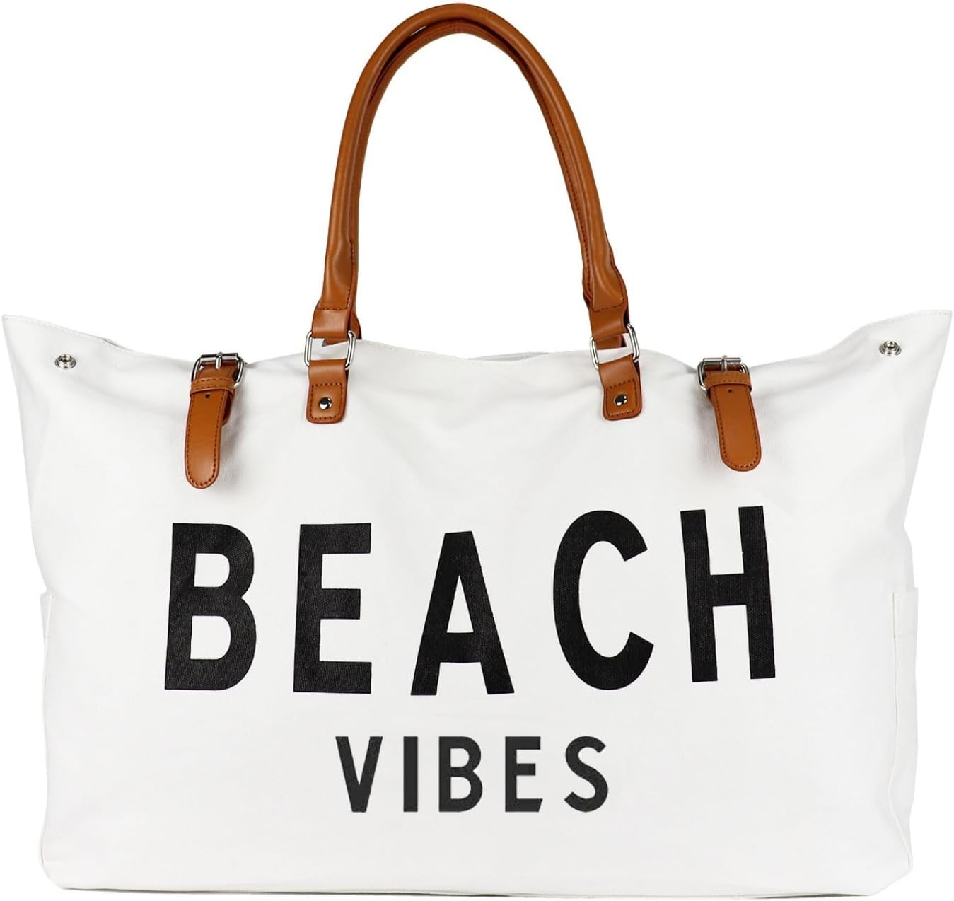 Beach Bag with Vegan Leather Handle, Extra Large Beach Bag for Women Waterproof Sandproof, White - Image 13