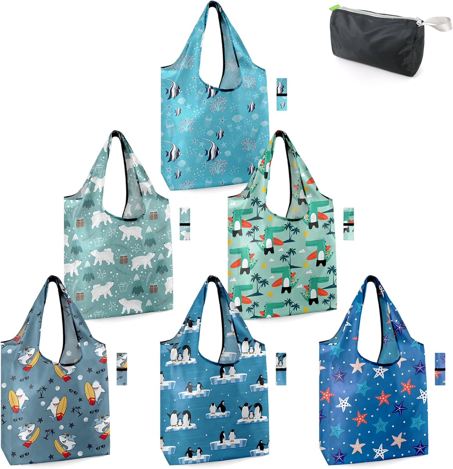BeeGreen Reusable Grocery Bags Shopping Bags for Women Ocean Animals i##e##s: Sea Turtle ^^ Lovers Gifts ^^ Bulk 6 Pack ^^ 50LBS ^^ X-Large ^^ Shells ^^ Seal ^^ Mermaid Scale ^^ Whale :i##e##s - Image 47