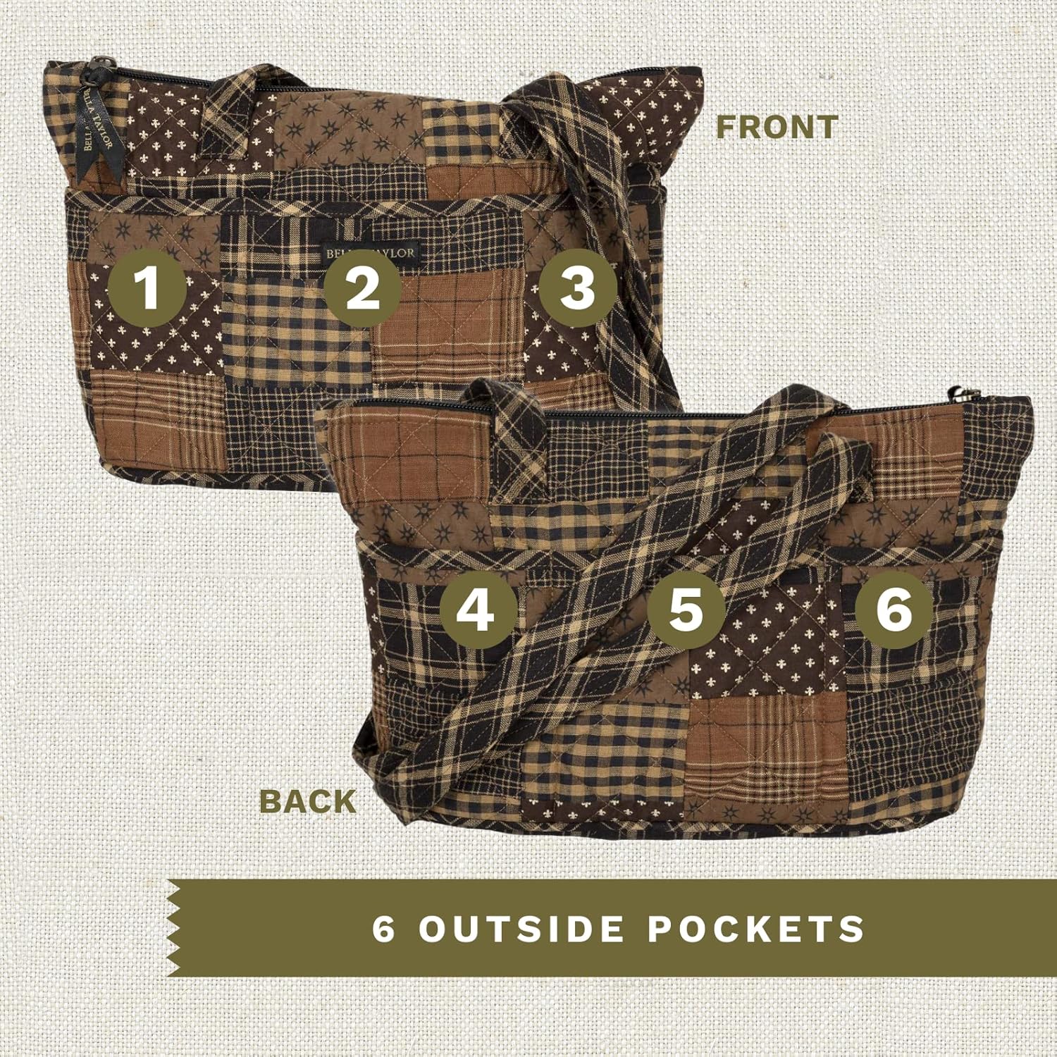 Bella Taylor Small Tote | Lightweight Quilted Fabric Purses for Women - Image 5