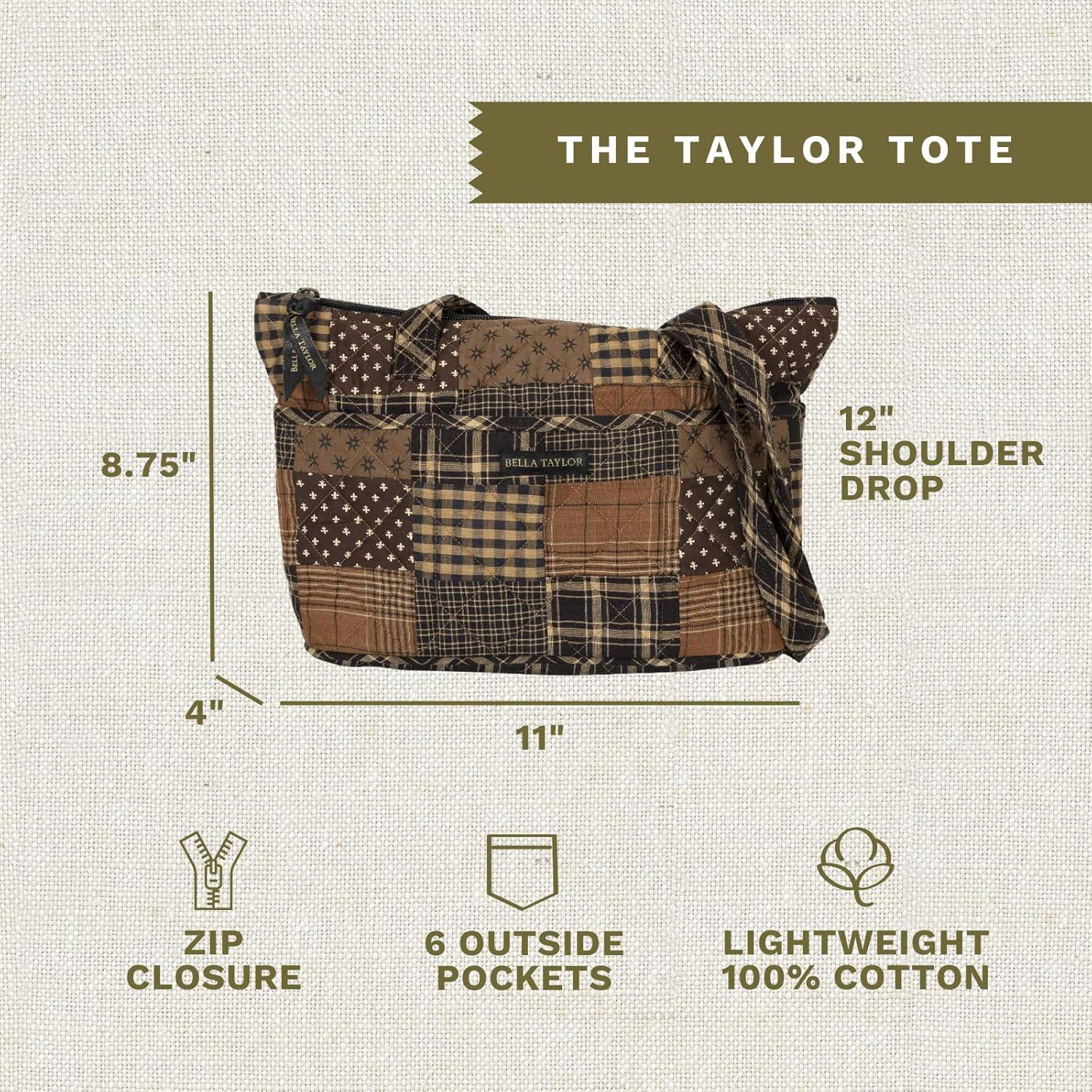 Bella Taylor Small Tote | Lightweight Quilted Fabric Purses for Women - Image 3