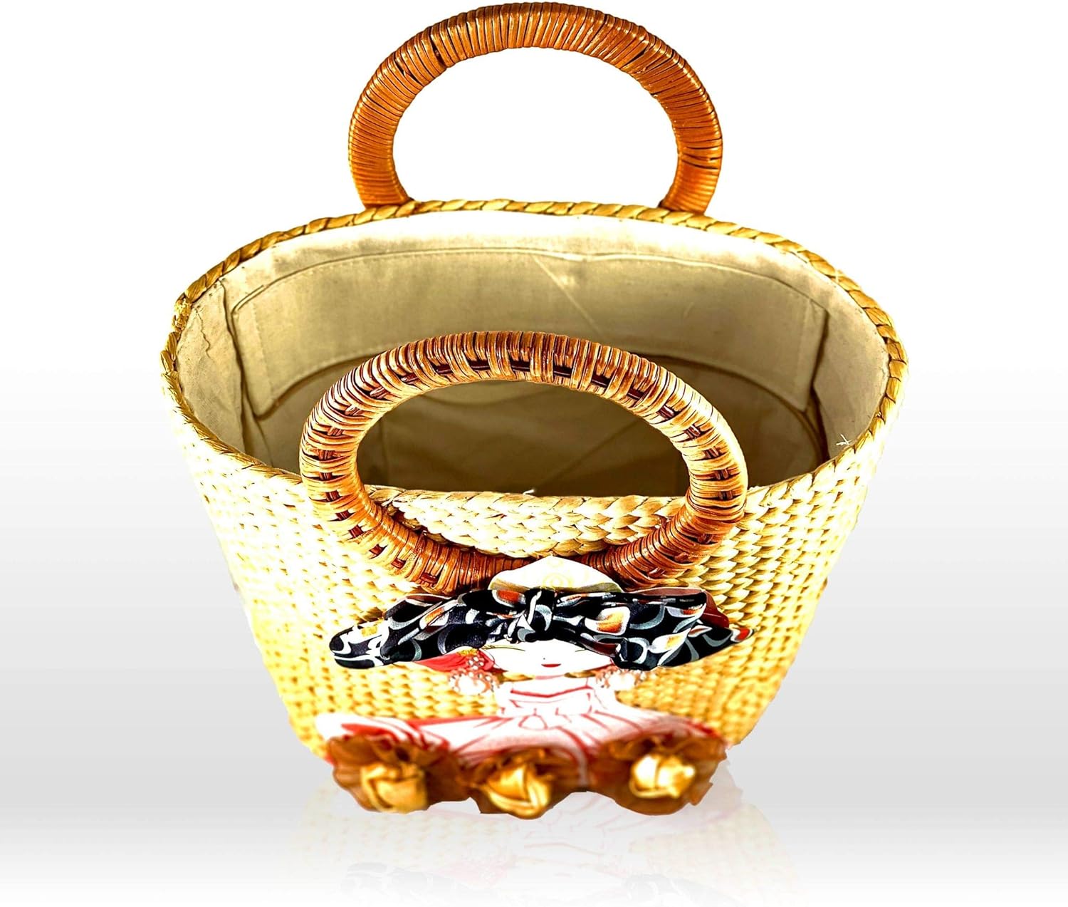 Bid Boutique Handmade Straw Bag for Women, Cute Bohemian Summer Beach Pure and Travel Tote (Nice Girl Khaki) - Image 2