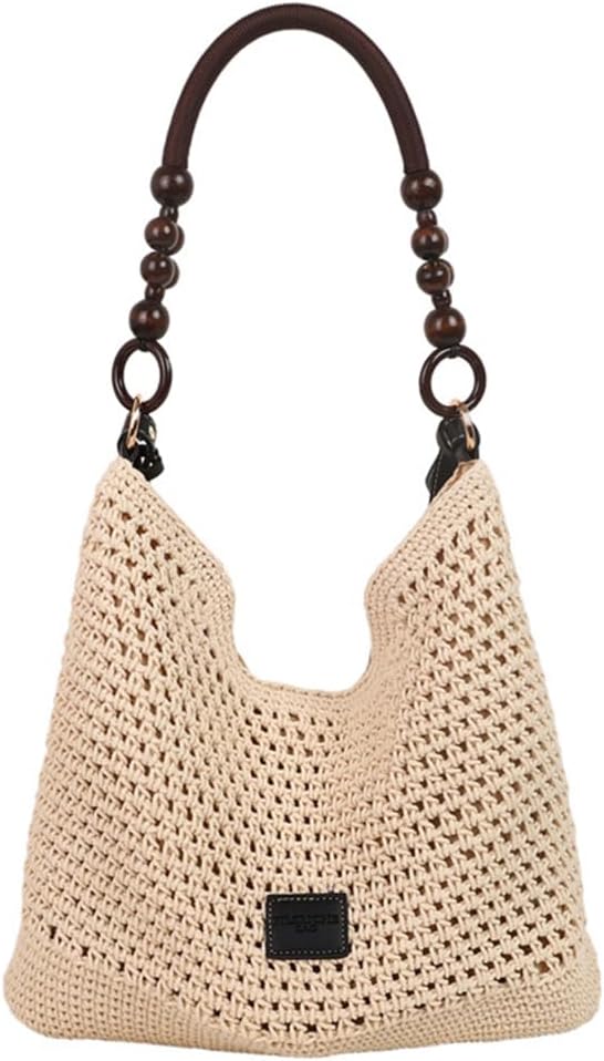 Bohemia Woven Straw Bag for Women Macrame Shoulder Tote Bags Crossbody Purses Summer Beach Top-Handle Bag for Travel Shopping