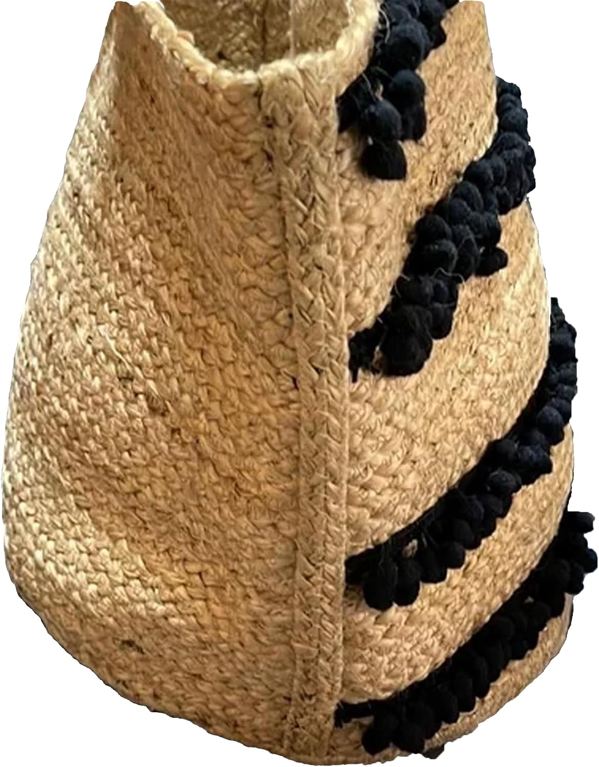 Boho Chic Woven Straw Tote Bag with Black Pom Pom Trim - Large Natural Jute Beach Bag for Summer - Image 2
