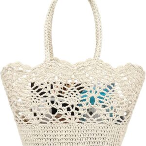 Bycobecy Large Woven Beach Tote Bag for Women Durable Summer Purse Cotton Sturdy Crochet Shoulder Handbag