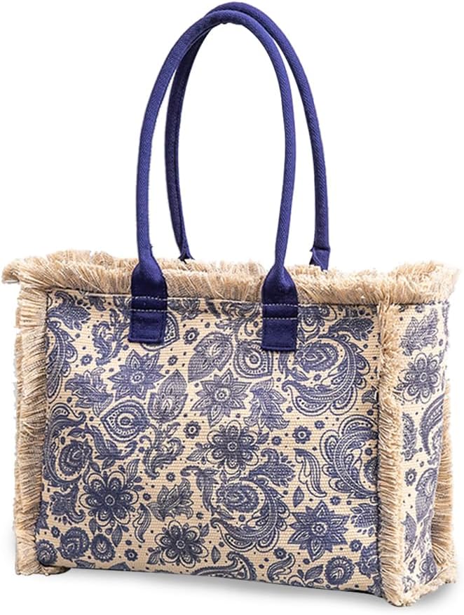 CORIOS Women Canvas Handbag Ethnic Style Tote Bag Retro Shoulder Bag with Tassels Summer Beach Bag Bohemian Top Handle Bag - Image 13