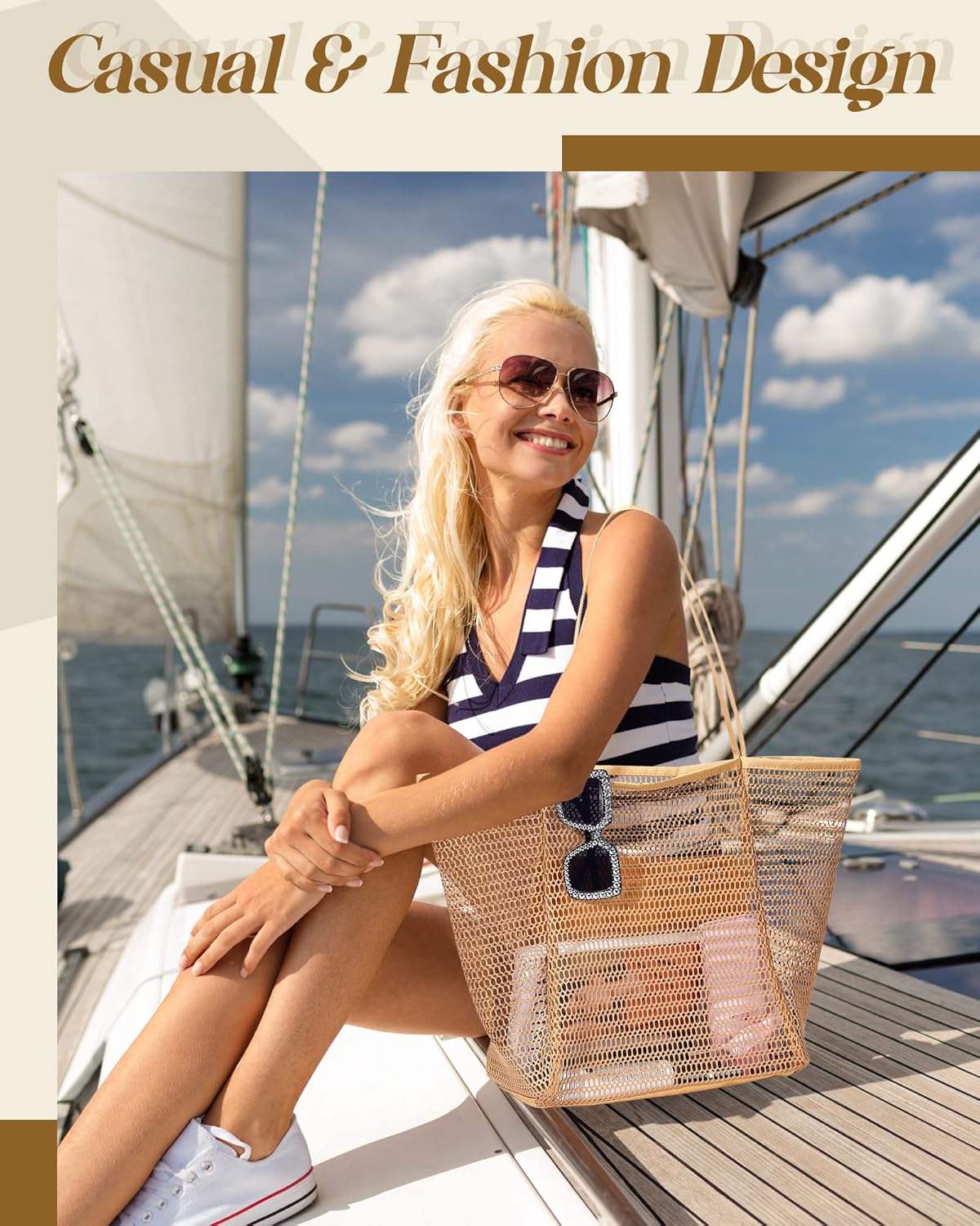 Cunno 6 Pieces Mesh Beach Tote Bag for Women Summer Waterproof Sandproof Shoulder Bag for Travel Vacation Shopping Picnic - Image 4