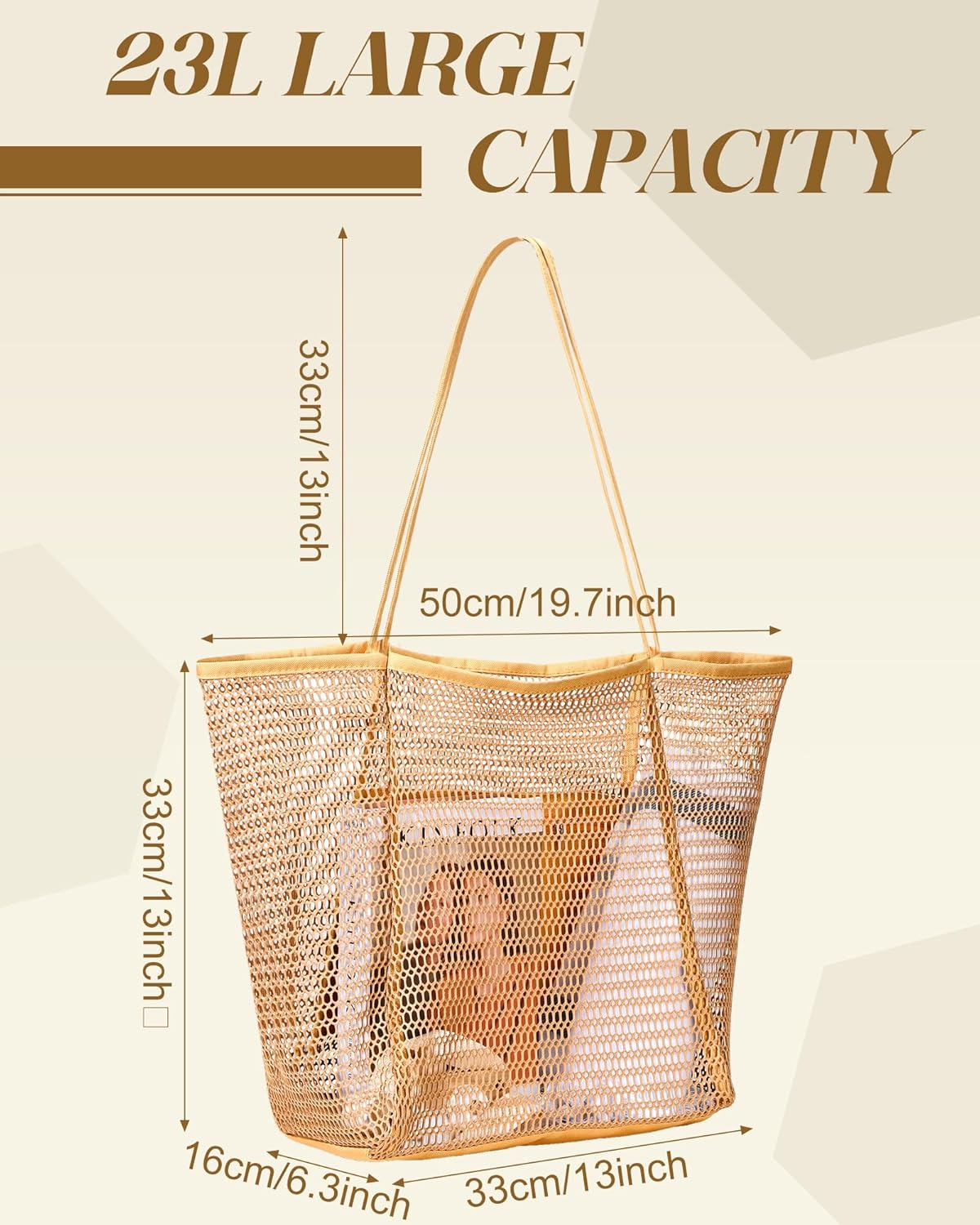 Cunno 6 Pieces Mesh Beach Tote Bag for Women Summer Waterproof Sandproof Shoulder Bag for Travel Vacation Shopping Picnic - Image 2
