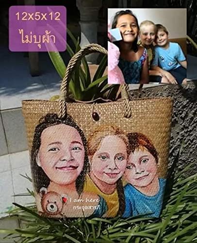 Custom, Made To your Own Order Portrait Painting Woven Straw Bags Summer Beach Tote Bag for Women 100% Handmade (A02) - Image 7