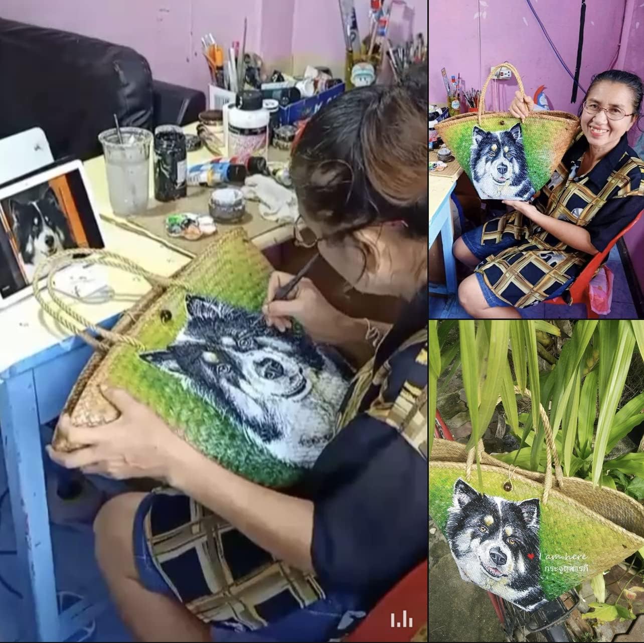 Custom, Made To your Own Order Portrait Painting Woven Straw Bags Summer Beach Tote Bag for Women 100% Handmade (A02) - Image 6