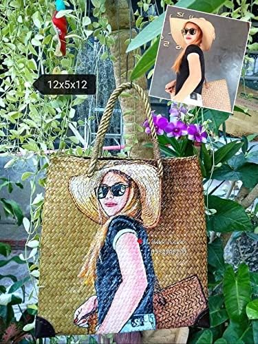 Custom, Made To your Own Order Portrait Painting Woven Straw Bags Summer Beach Tote Bag for Women 100% Handmade (A04) - Image 7