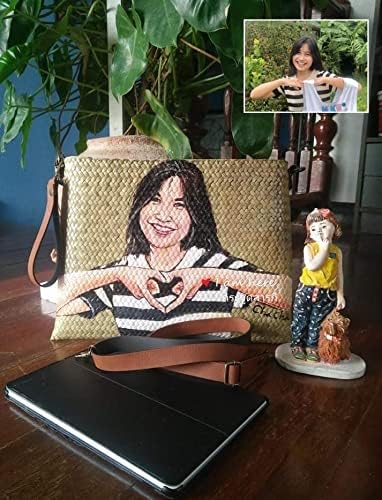 Custom, Made To your Own Order Portrait Painting Woven Straw Bags Summer Beach Tote Bag for Women 100% Handmade (A04) - Image 9