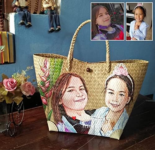 Custom, Made To your Own Order Portrait Painting Woven Straw Bags Summer Beach Tote Bag for Women 100% Handmade (A04) - Image 8
