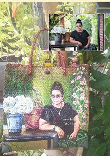 Custom, Made To your Own Order Portrait Painting Woven Straw Bags Summer Beach Tote Bag for Women 100% Handmade (A10) - Image 9