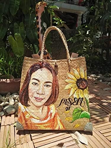 Custom, Made To your Own Order Portrait Painting Woven Straw Bags Summer Beach Tote Bag for Women 100% Handmade (A11) - Image 8