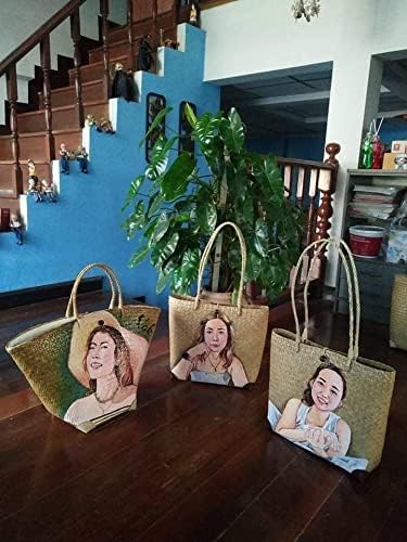 Custom, Made To your Own Order Portrait Painting Woven Straw Bags Summer Beach Tote Bag for Women 100% Handmade (A13) - Image 8