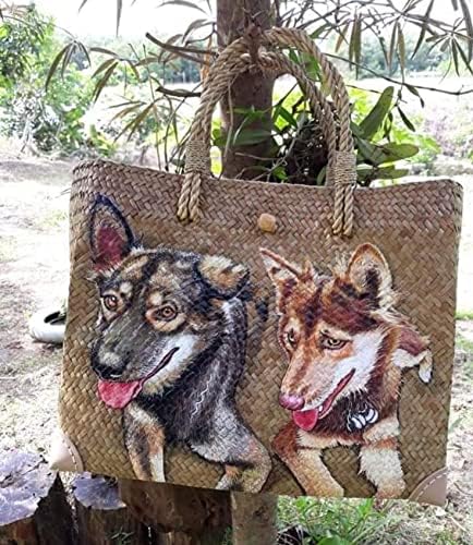 Custom, Made To your Own Order Portrait Painting Woven Straw Bags Summer Beach Tote Bag for Women 100% Handmade (A13) - Image 9