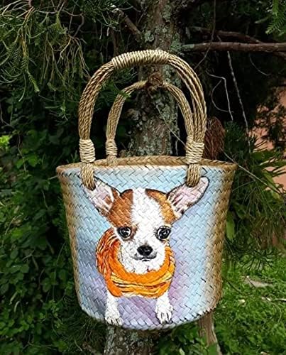 Custom, Made To your Own Order Portrait Painting Woven Straw Bags Summer Beach Tote Bag for Women 100% Handmade (A13) - Image 5