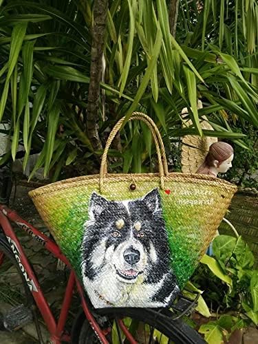 Custom, Made To your Own Order Portrait Painting Woven Straw Bags Summer Beach Tote Bag for Women 100% Handmade (A14) - Image 8