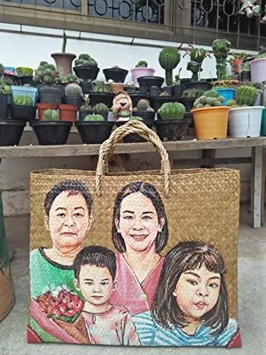 Custom, Made To your Own Order Portrait Painting Woven Straw Bags Summer Beach Tote Bag for Women 100% Handmade (A14) - Image 9