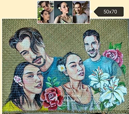 Custom, Made To your Own Order Portrait Painting Woven Straw Bags Summer Beach Tote Bag for Women 100% Handmade (A14) - Image 5