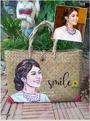 Custom, Made To your Own Order Portrait Painting Woven Straw Bags Summer Beach Tote Bag for Women 100% Handmade (A15) - Image 5