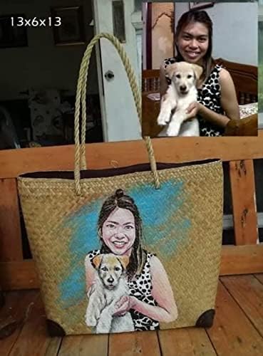 Custom, Made To your Own Order Portrait Painting Woven Straw Bags Summer Beach Tote Bag for Women 100% Handmade (A15) - Image 9