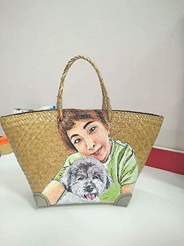 Custom, Made To your Own Order Portrait Painting Woven Straw Bags Summer Beach Tote Bag for Women 100% Handmade (A16) - Image 8
