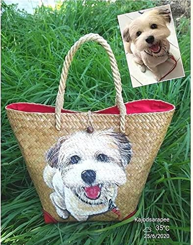 Custom, Made To your Own Order Portrait Painting Woven Straw Bags Summer Beach Tote Bag for Women 100% Handmade (A16) - Image 9