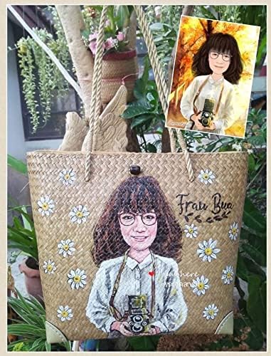 Custom, Made To your Own Order Portrait Painting Woven Straw Bags Summer Beach Tote Bag for Women 100% Handmade (A16) - Image 5