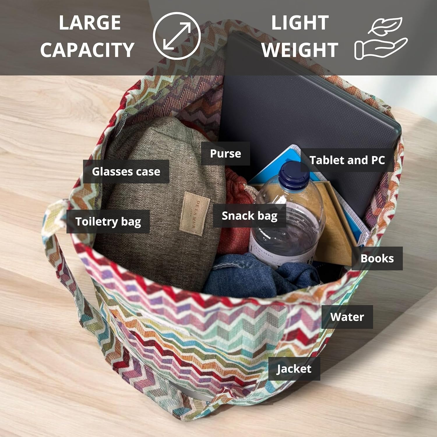 DE LA MUR LINE LARGE BOHO TOTE BAG for WOMEN \u2013 Animal Free Shoulder Bag \u2013 Boho Hippie Purse for Beach, Work & Daily Use - Image 4