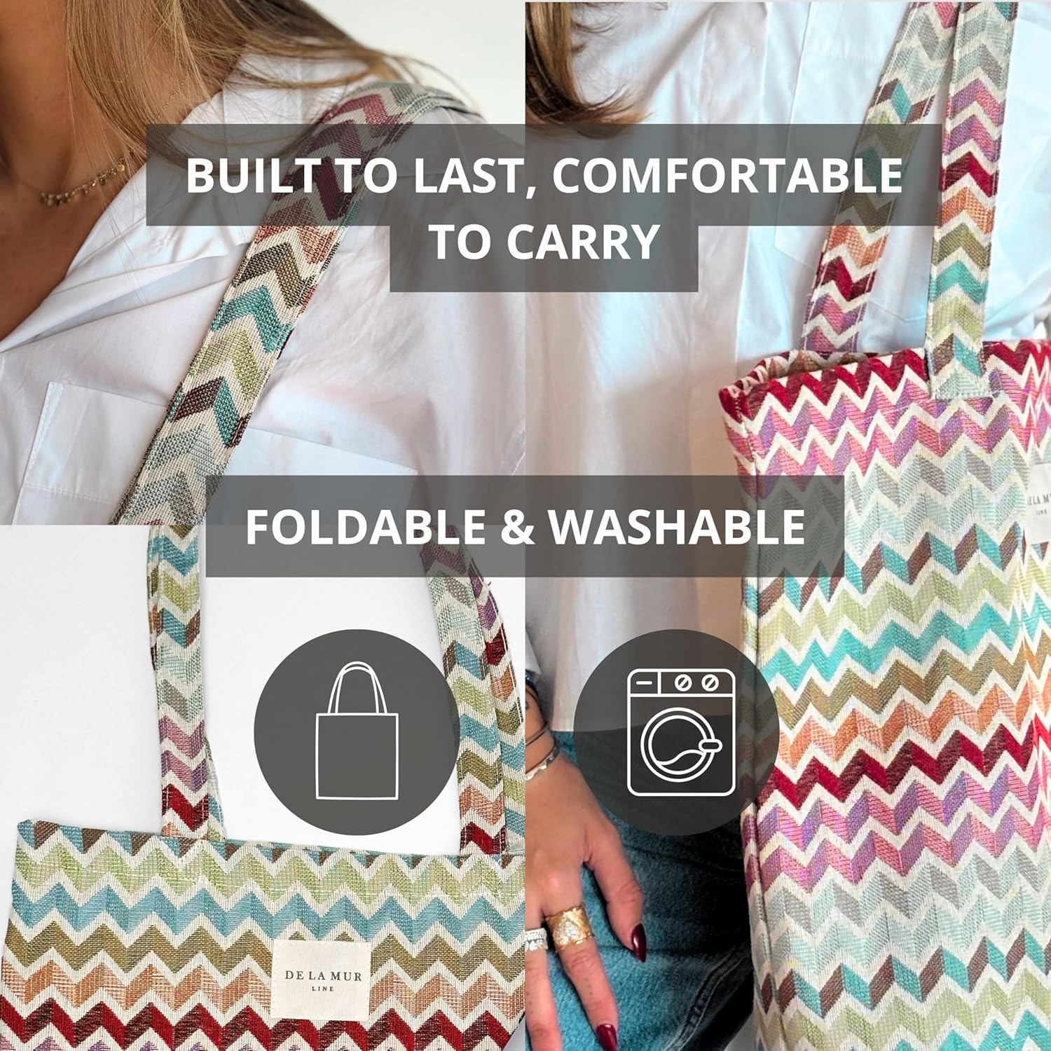 DE LA MUR LINE LARGE BOHO TOTE BAG for WOMEN \u2013 Animal Free Shoulder Bag \u2013 Boho Hippie Purse for Beach, Work & Daily Use - Image 6