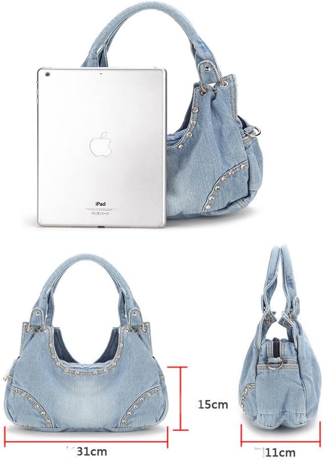 Donalworld Women Cute Flower Jeans Denim Tote Handbags - Image 2