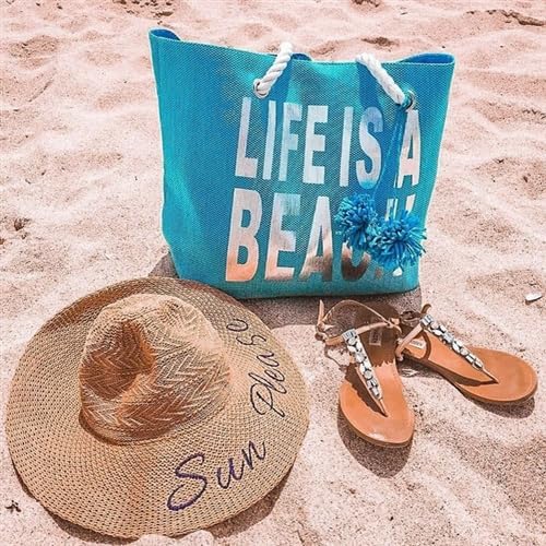 Fashion Culture Large Insulated Beach Tote Bag with Metallic Text Phases, Fun Summer Cooler Bags with Tassels - Image 2