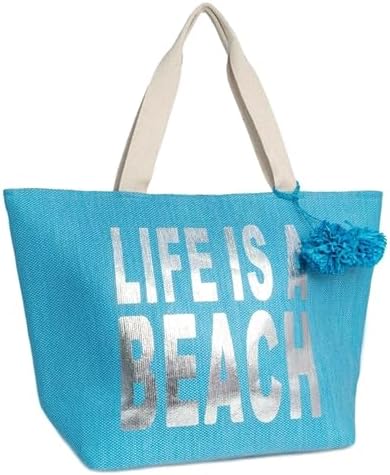 Fashion Culture Large Insulated Beach Tote Bag with Metallic Text Phases, Fun Summer Cooler Bags with Tassels