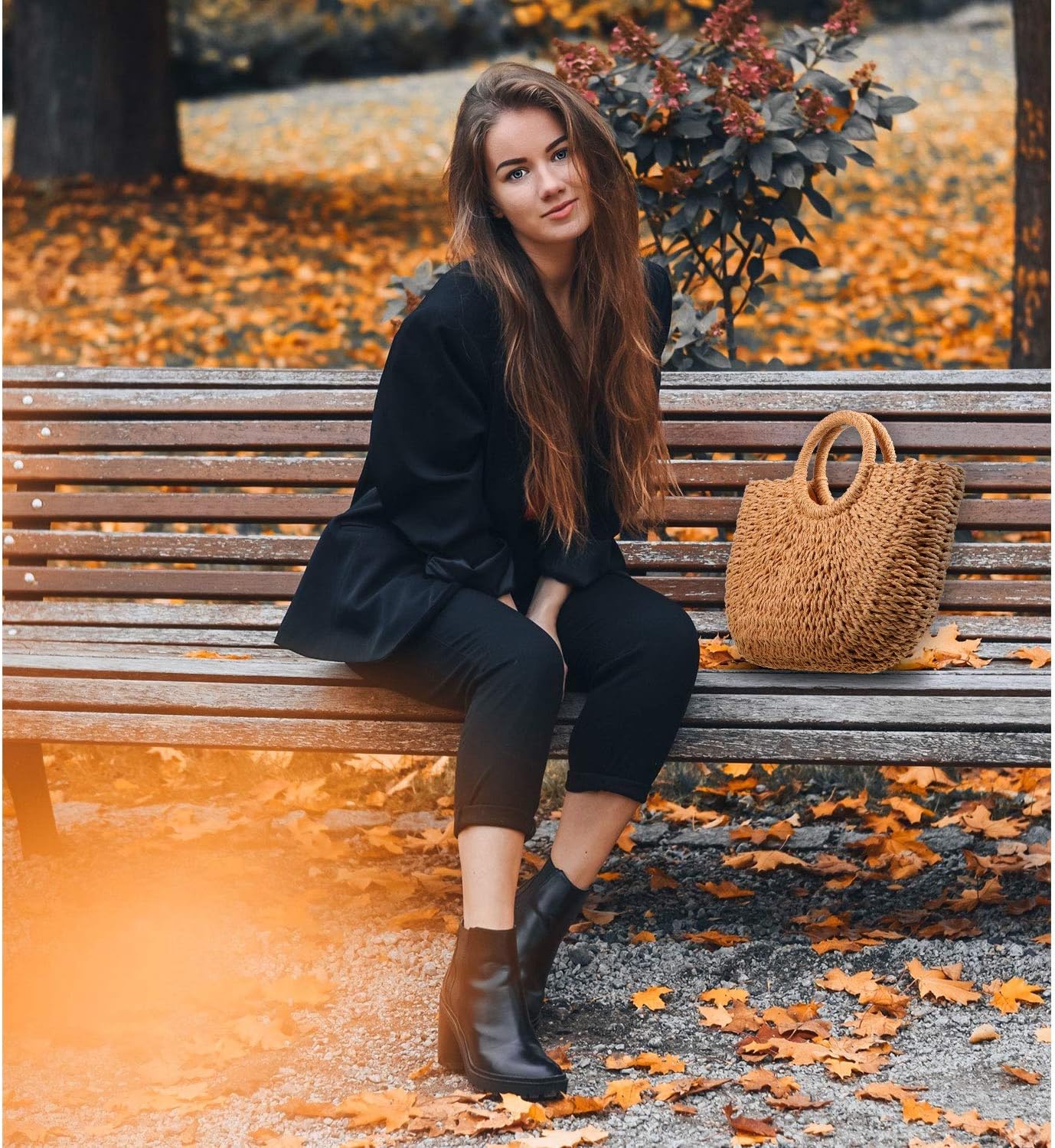 Frienda Straw Tote Bag Summer Beach Bag Handmade Straw Rattan Woven Handbag for Women Travel - Image 6