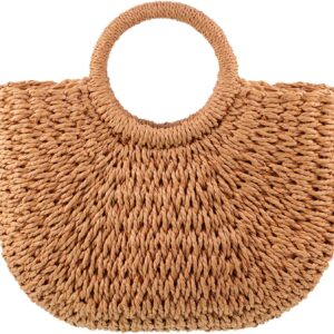 Frienda Straw Tote Bag Summer Beach Bag Handmade Straw Rattan Woven Handbag for Women Travel