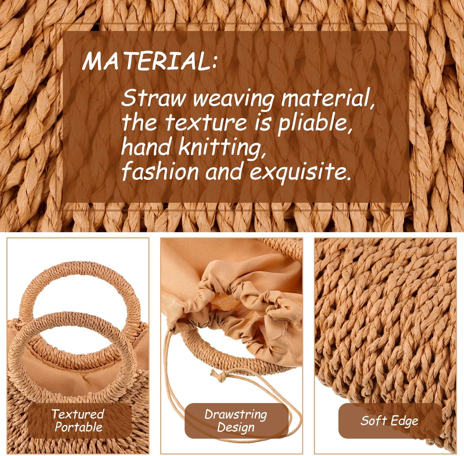 Frienda Straw Tote Bag Summer Beach Bag Handmade Straw Rattan Woven Handbag for Women Travel - Image 3