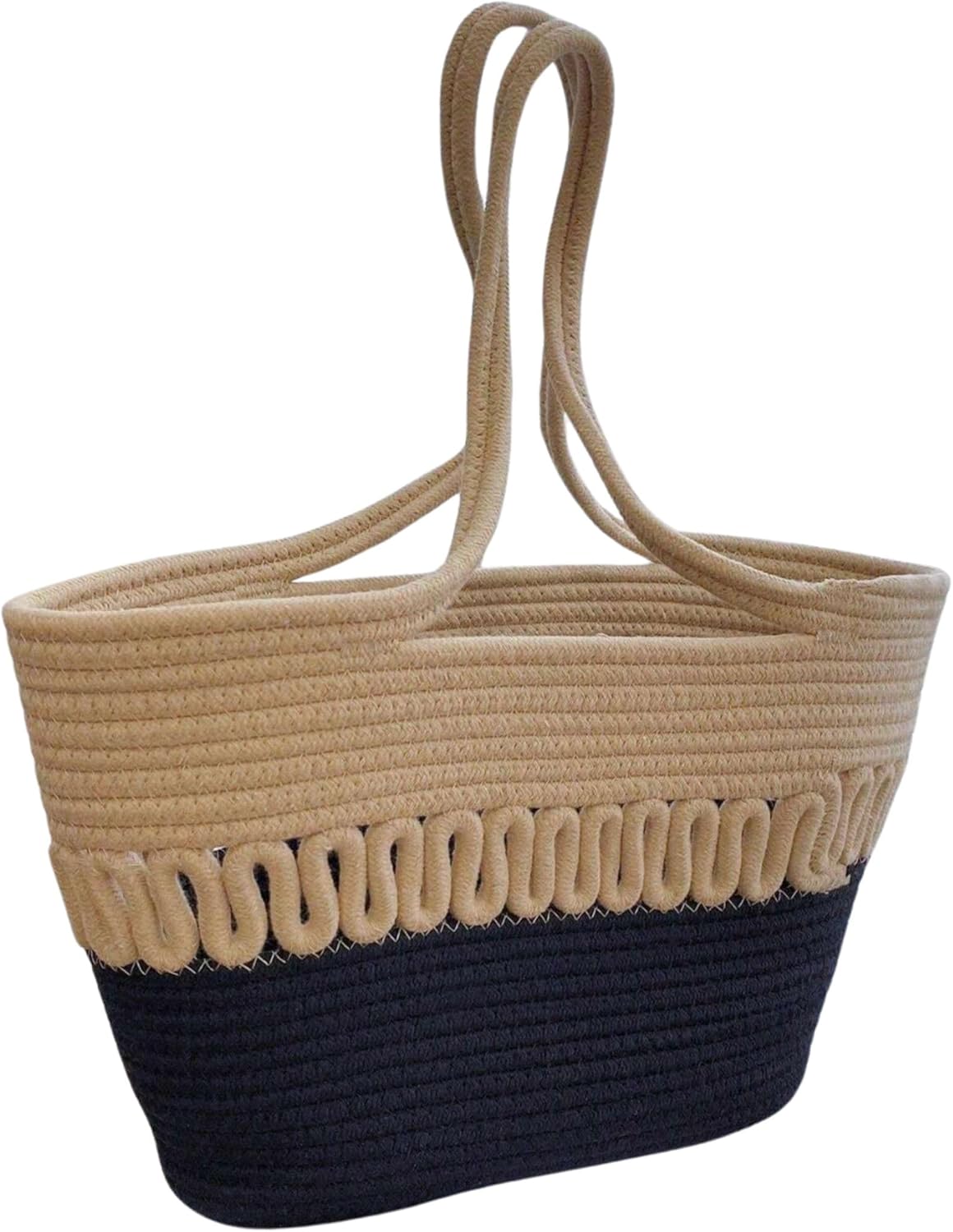 Generic Summer Tote Bag, Large Capacity, Braided Rope Handle, for Women's Daily Use, Vacation, Leisure, summer, Beige/Black