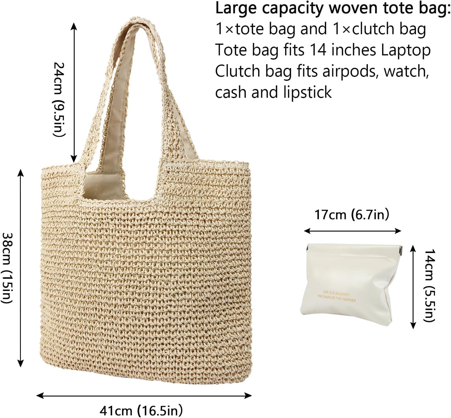GERYUAEG Large Straw Beach Bag for Women with Coin Purse, Woven Tote Bag Summer bag Travel Shoulder Handbag - Image 5