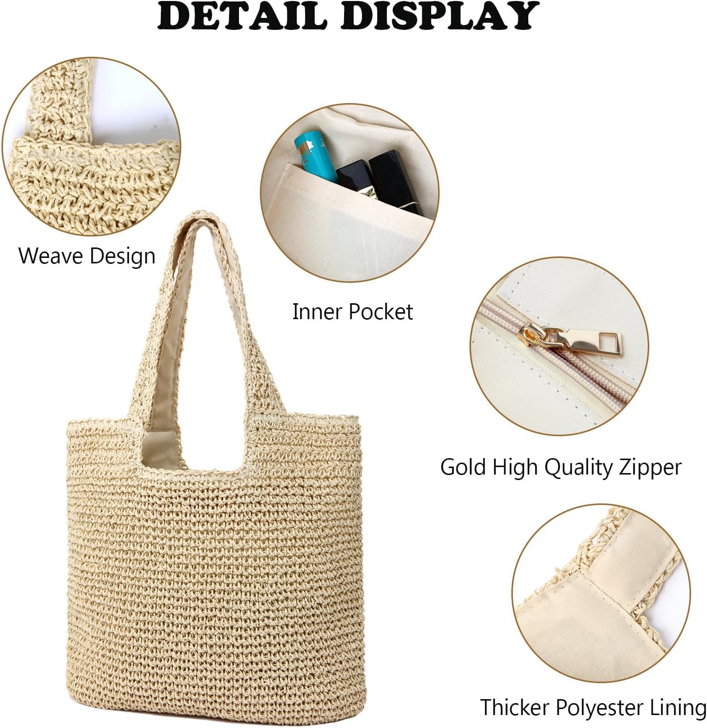 GERYUAEG Large Straw Beach Bag for Women with Coin Purse, Woven Tote Bag Summer bag Travel Shoulder Handbag - Image 6