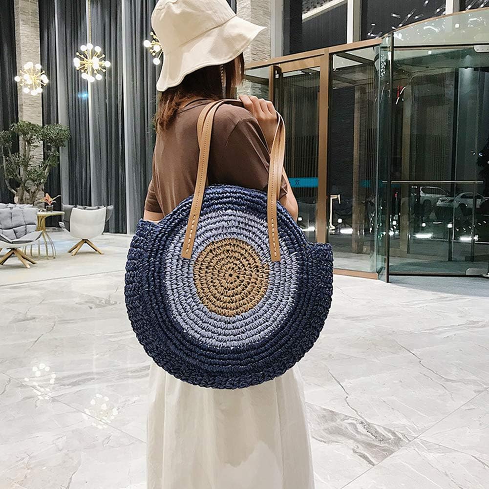 GL-Turelifes Round Summer Straw Bag Big Weave Handbags Beach Shoulder Bags Vocation Tote HandbagsTravel Bag for Women - Image 4