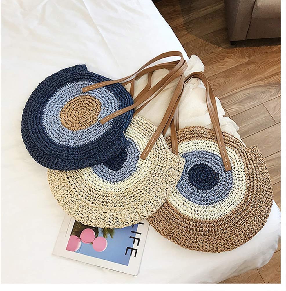 GL-Turelifes Round Summer Straw Bag Big Weave Handbags Beach Shoulder Bags Vocation Tote HandbagsTravel Bag for Women - Image 8