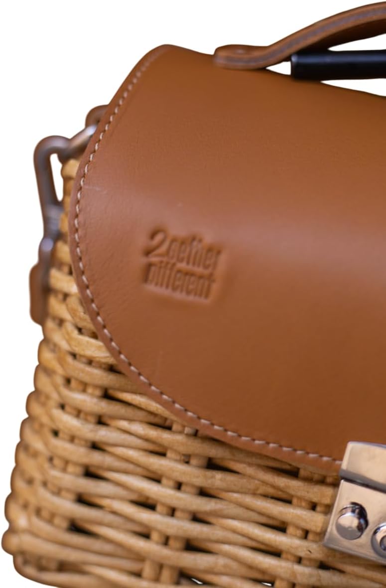 Handmade Luxury Bag, Straw Leather Purse, Fashion Crossbody Tote, Wicker bucket, Summer beach - Image 3